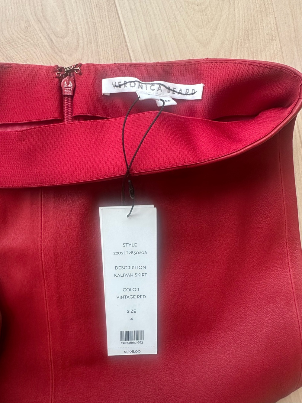 NWT Veronica Beard Kaliyah Lambskin Leather Pencil Skirt Vintage Red Size 4 Midi - Picture 12 of 14